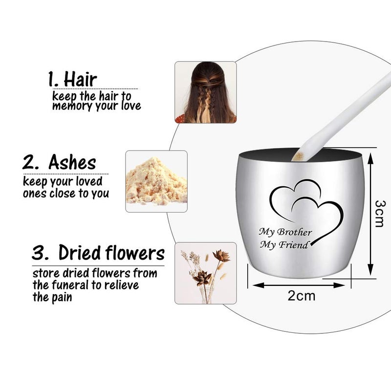 Dletay Small Keepsake Urns for Human Ashes Mini Cremation Urns for Ashes Stainless Steel Memorial Ashes Holder-My Brother My Friend - Image 5
